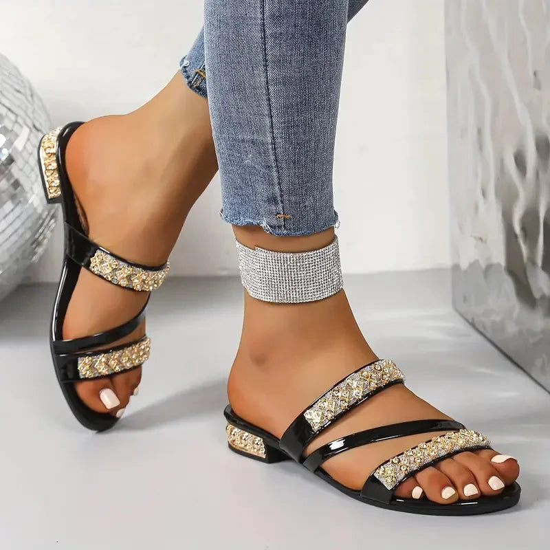 2025 Summer New Women Sandals Sexy Party Shoes Slip-On High Heels Sandals Open Toe Rhinestones Women Platform Sandalias De Mujer