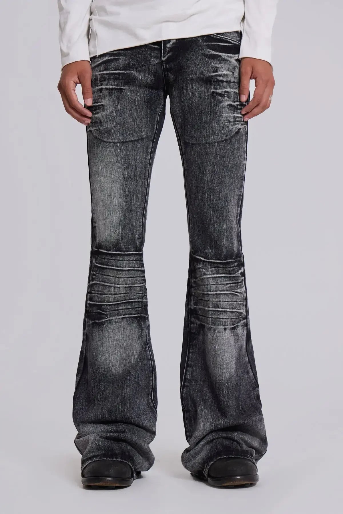 Y2K Mid Blue Flared Jeans Vintage Washed Men Women Bootcut Jeans Gothic High Street Unisex Streetwear Retro Baggy wide leg Pants