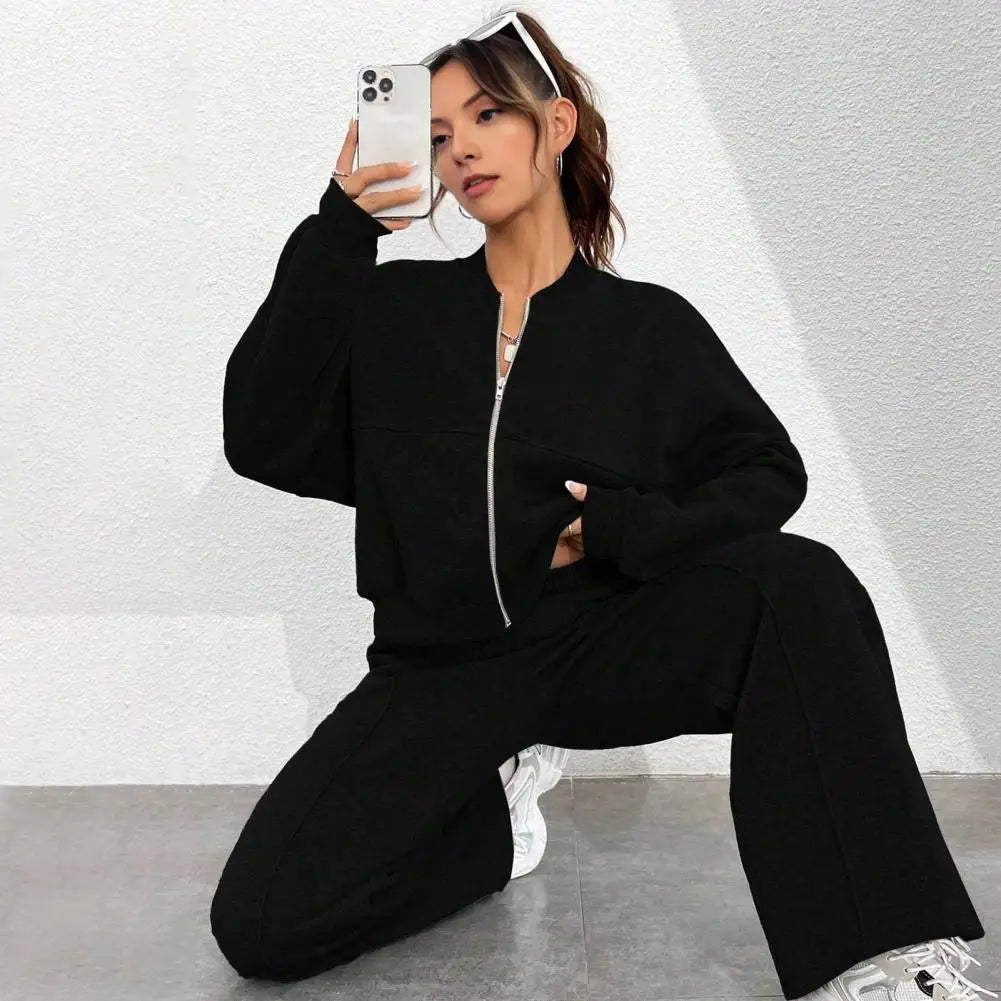 Women's 2 Piece Outfits Fall Casual Zip Up Tracksuit Long Sleeve Sweatshirt And Wide Leg Sweatpant Lounge Set Женский костюм