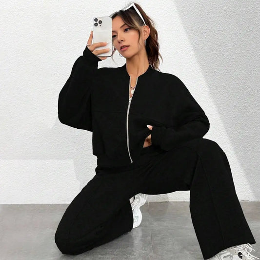 Women's 2 Piece Outfits Fall Casual Zip Up Tracksuit Long Sleeve Sweatshirt And Wide Leg Sweatpant Lounge Set Женский костюм