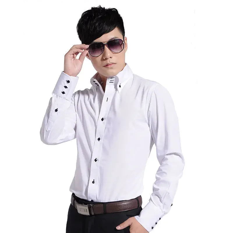 Men's Dress Shirt Button-down Collared Long Sleeve Formal Business Casual Shirt Korean Fashion Slim Fit Designer Shirts White