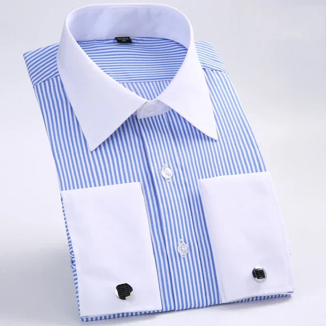 Men's Classic French Cuffs Solid Dress Shirt Formal Business Standard-fit Long Sleeve Office Work White Black Yellow Social Shir