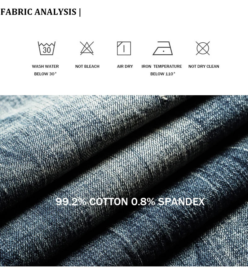 Italian Style Fashion Men Jeans Retro Blue Elastic Slim Fit Ripped Jeans Men Trousers Vintage Designer Casual Denim Pants Hombre