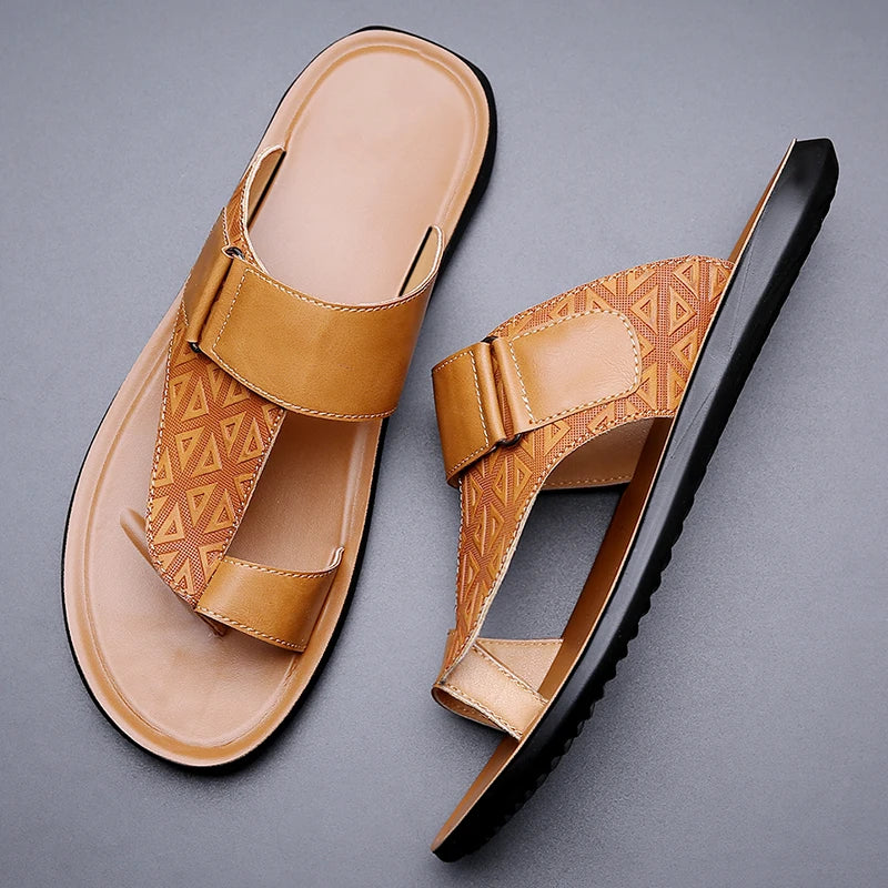 Men's Summer Sandals Breathable Fashion Simple Toe-Thru Soft Flat Bottom Beach Shoes Comfortable Classic Slippers