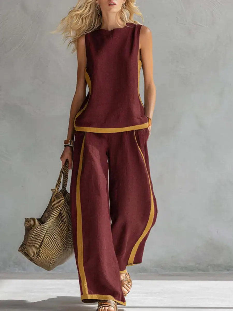 Summer New Women's Tracksuit Suit O-neck Sleeveless Vest Wide-leg Loose Pants Set Female Casual Elegant Ladies Two Piece Sets