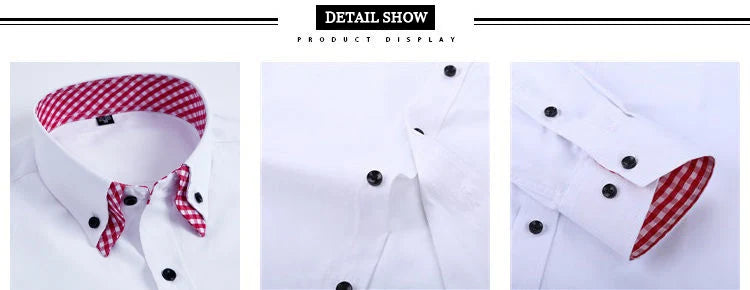 Men's Business Dress Shirt Long Sleeve Non Iron Fashion Double Layer Formal Regular Fit Office Camisa Social Solid Button Shirts