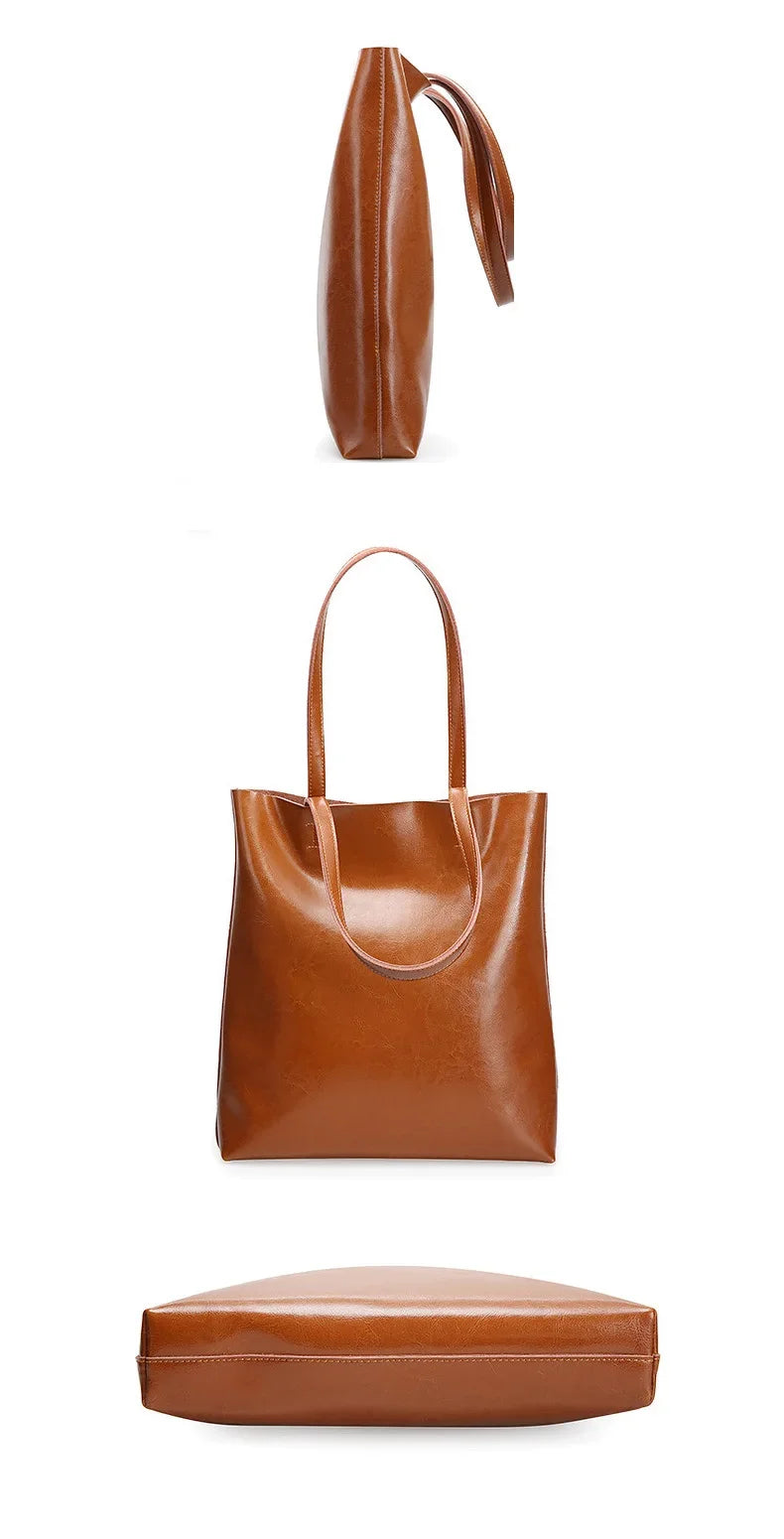 Real Leather Women's Handbag Fashion Top-handle Bags Ladies Tote Bag Minimalist Wallets Shoulder Tote Bag Portable Shopping Bag