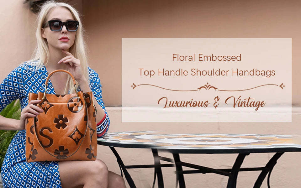 Women's Top-handle Handbags Large Shoulder Bag Embossed Leather Top Handle Handbag Set Ladies Bucket Hobo Tote For Work Travel