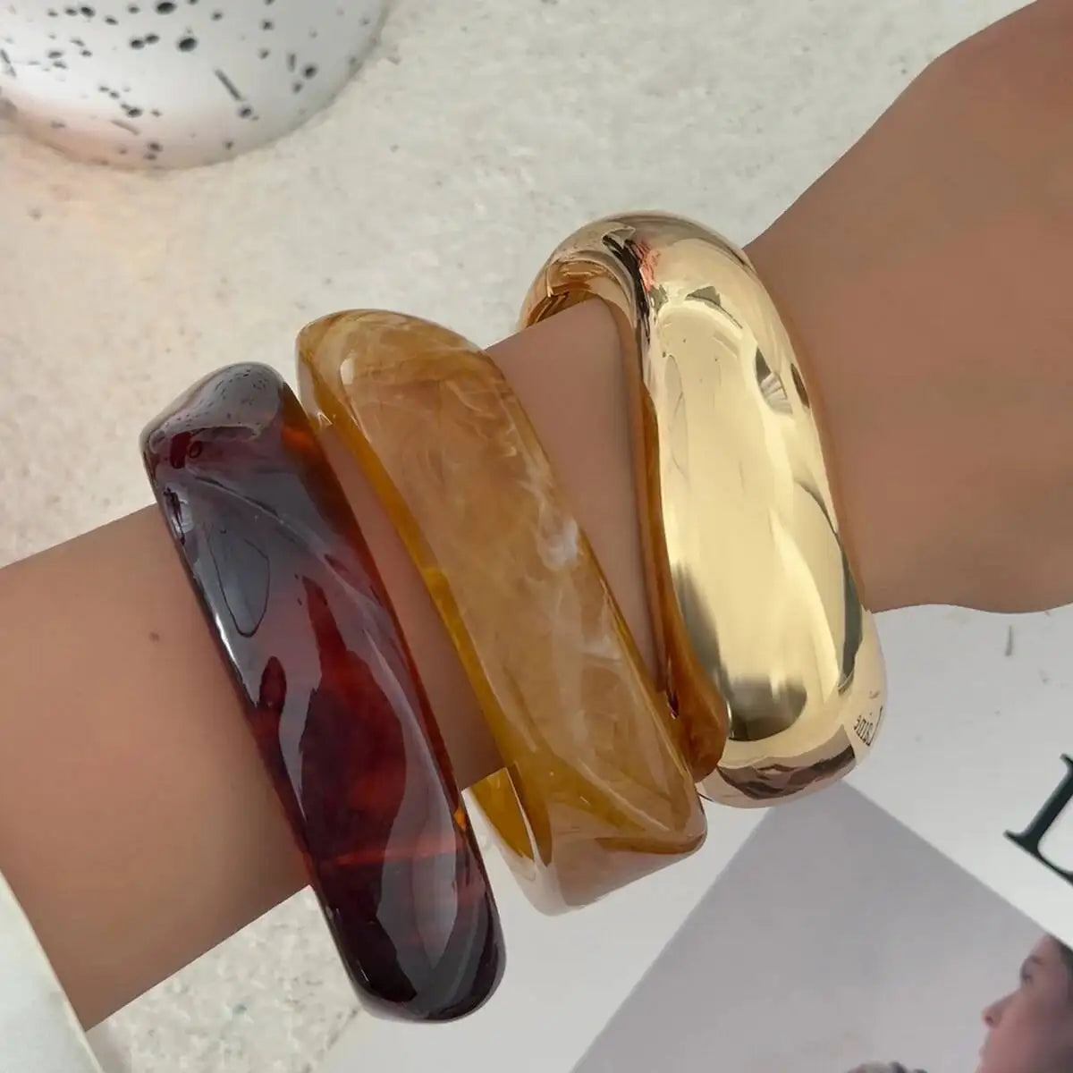 3 Styles Boho Punk Resin Plastic Wide Bangles for Women Fashion Statement Hip Hop Charm Bracelets Grunge Jewelry Gift