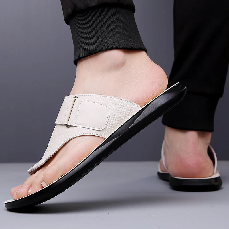 Men's Summer Sandals Breathable Fashion Simple Toe-Thru Soft Flat Bottom Beach Shoes Comfortable Classic Slippers