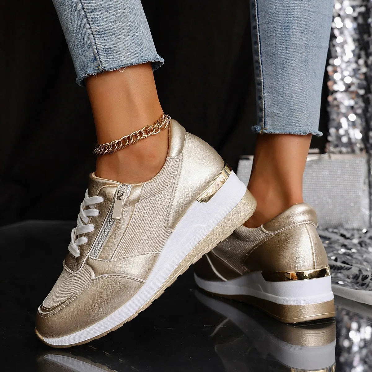 New Women's Wear-resistant Wedge Sneakers Lightweight Female Shoes Womens Vulcanized Shoes Breathable Shoes