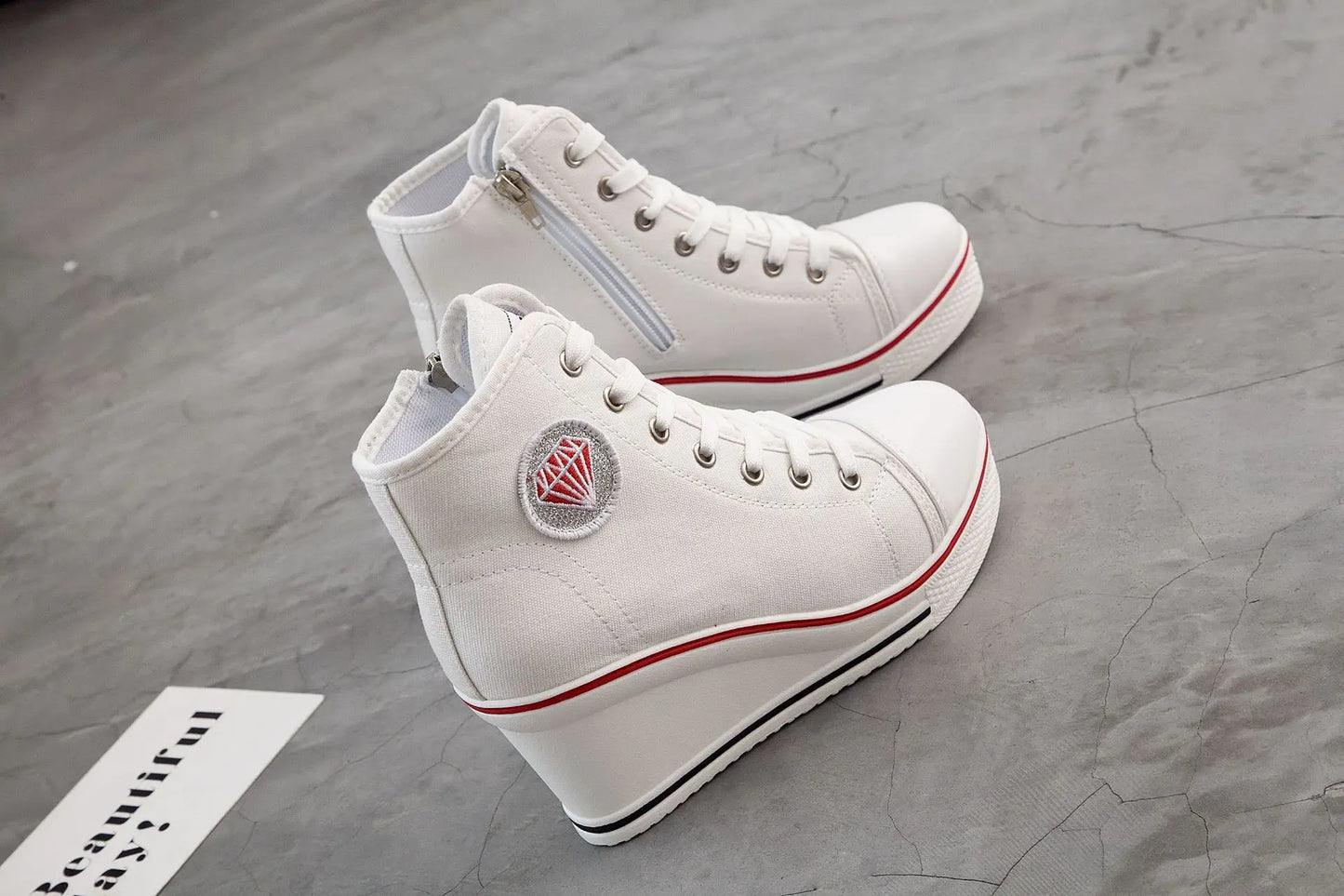 Wedge Heel Casual Shoes for Women New Canvas Shoes Side Zipper High Heel Lace Up Shoes Woman's Heightening Platform Sneakers