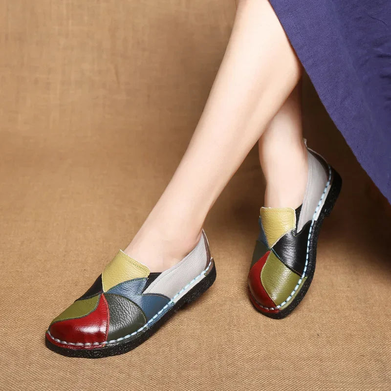Women's Ladies Female Woman Mother Shoes Flats Genuine Leather Loafers  Mixed Colorful Non Slip On Plus Size 42 women's shoes
