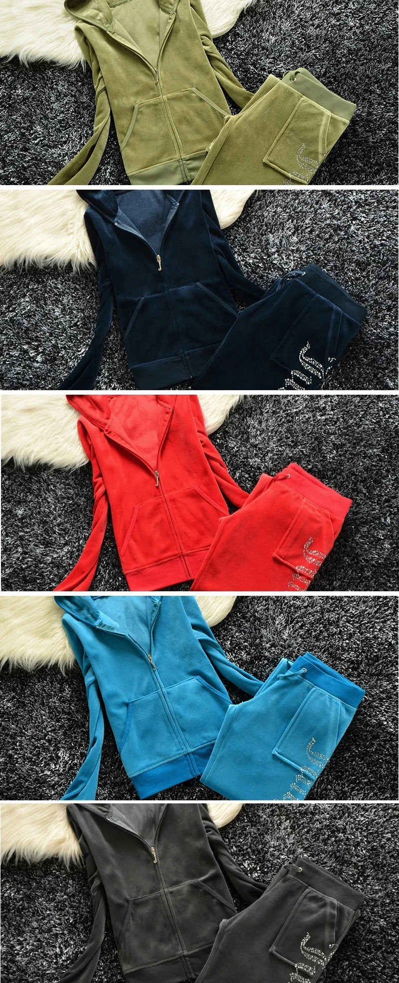 2 Pieces of Women's Outfit 2025 Fall Winter Women's Tracksuit Crystal Hoodies and Pant Sets Y2K Velvet Tracksuit