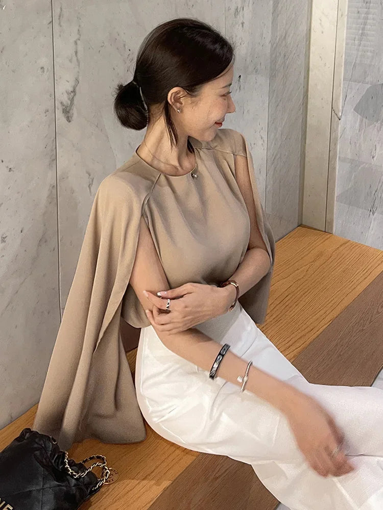 Women Blouse Summer Chiffon Loose Batwing Sleeve Office Ladies Cape Shirt Fashion Designed Tops New