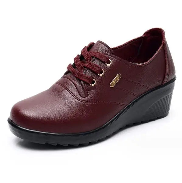 Classic Genuine Leather Women Shoes Round Toe Casual Comfortable Women's Wedge Shoes Spring Autumn Fashion Mother Shoes 10models