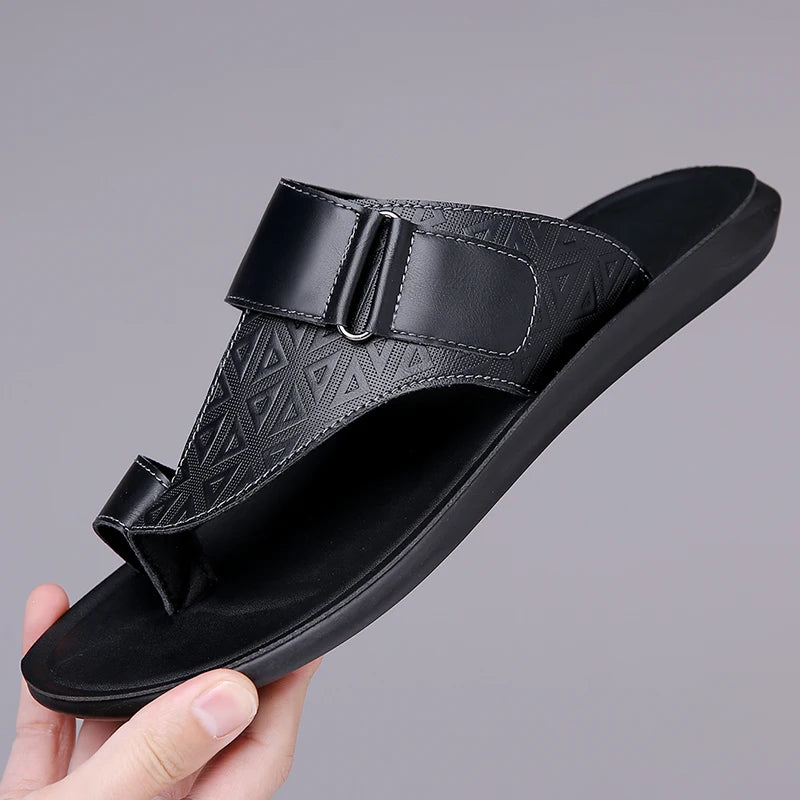 Men's Summer Sandals Breathable Fashion Simple Toe-Thru Soft Flat Bottom Beach Shoes Comfortable Classic Slippers