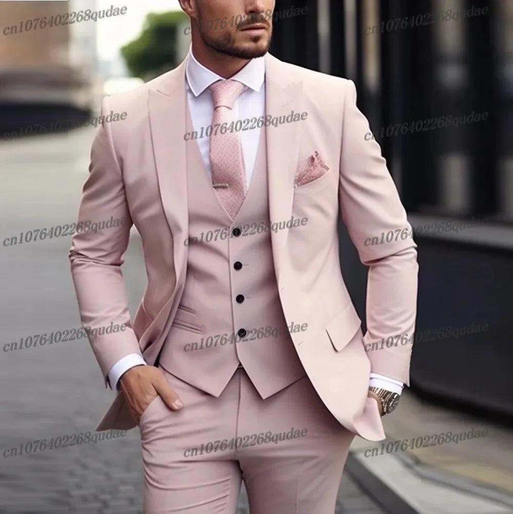 Grey Formal Men Suit Wedding Party Groom Suits Groomsman Male Tuxedos Bridegroom Costume 3 Piece Set Jacket Vest Pant