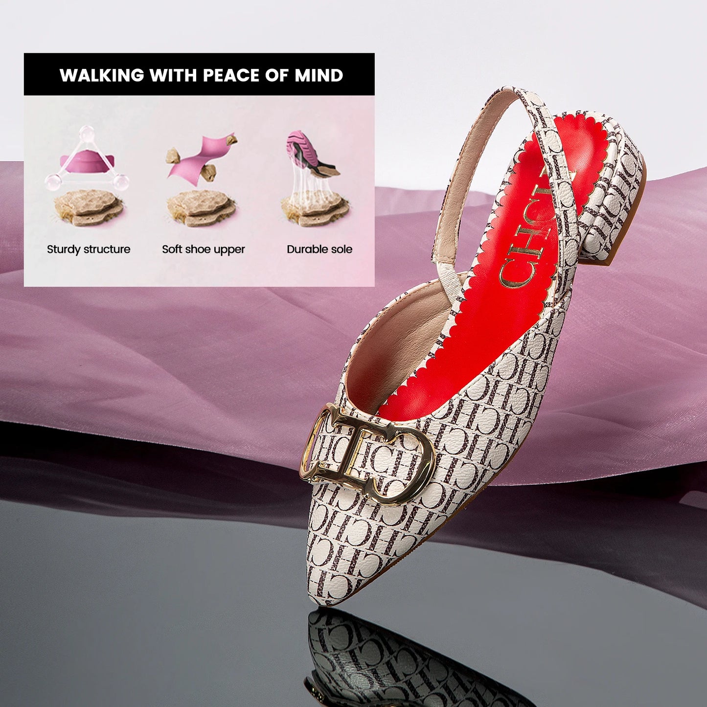 Classic Women's New 2024 Women's Low Heel Sandals Fashion Retro Design Letter Women's New Low Heel Shoes