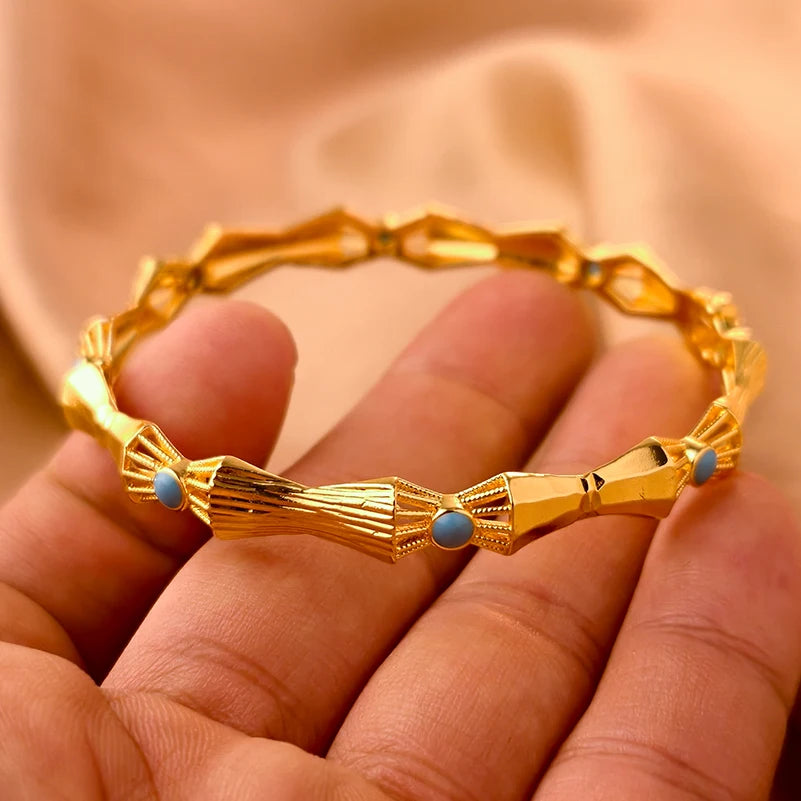 Dubai Gold Plated 24K Bangles for Women Jewelry Exaggerated Style Bracelets Banquet Party Bijoux Nigeria Wedding