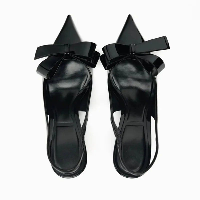 2025 Summer High Heel Sandals for Lady Pointed Toe Sexy Fashion Black Stilettos Bow Decoration Brand Designer Women Dress Shoes