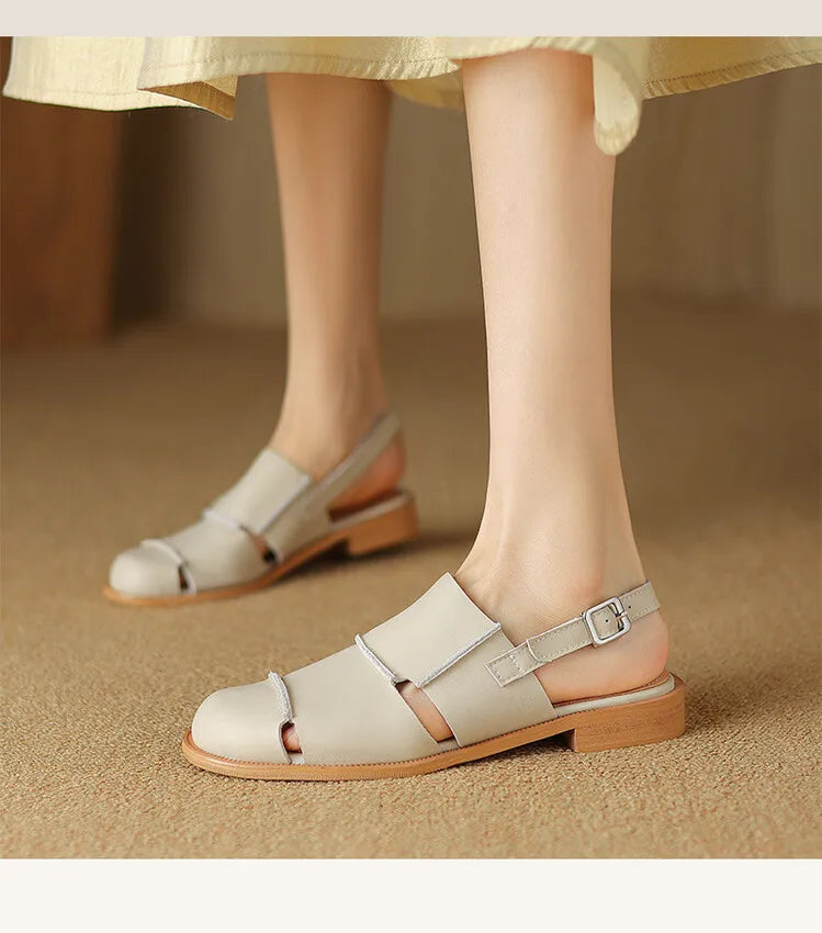 Women Sandals 2026 new Hollow Breathable Comfortable Soft Sole Low Heel Slingback Shoes Summer Fashion Versatile Casual Sandals