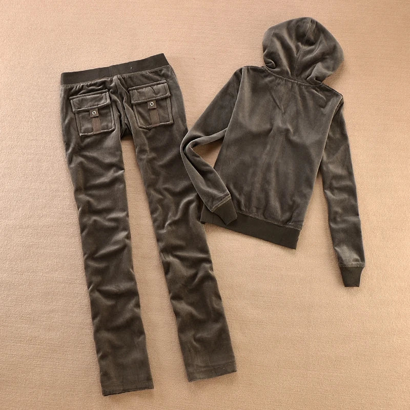 Velvet Tracksuit for Women 2025 Women's Hooded Jacket and Pants Suit Two Piece Set Women's Outfit