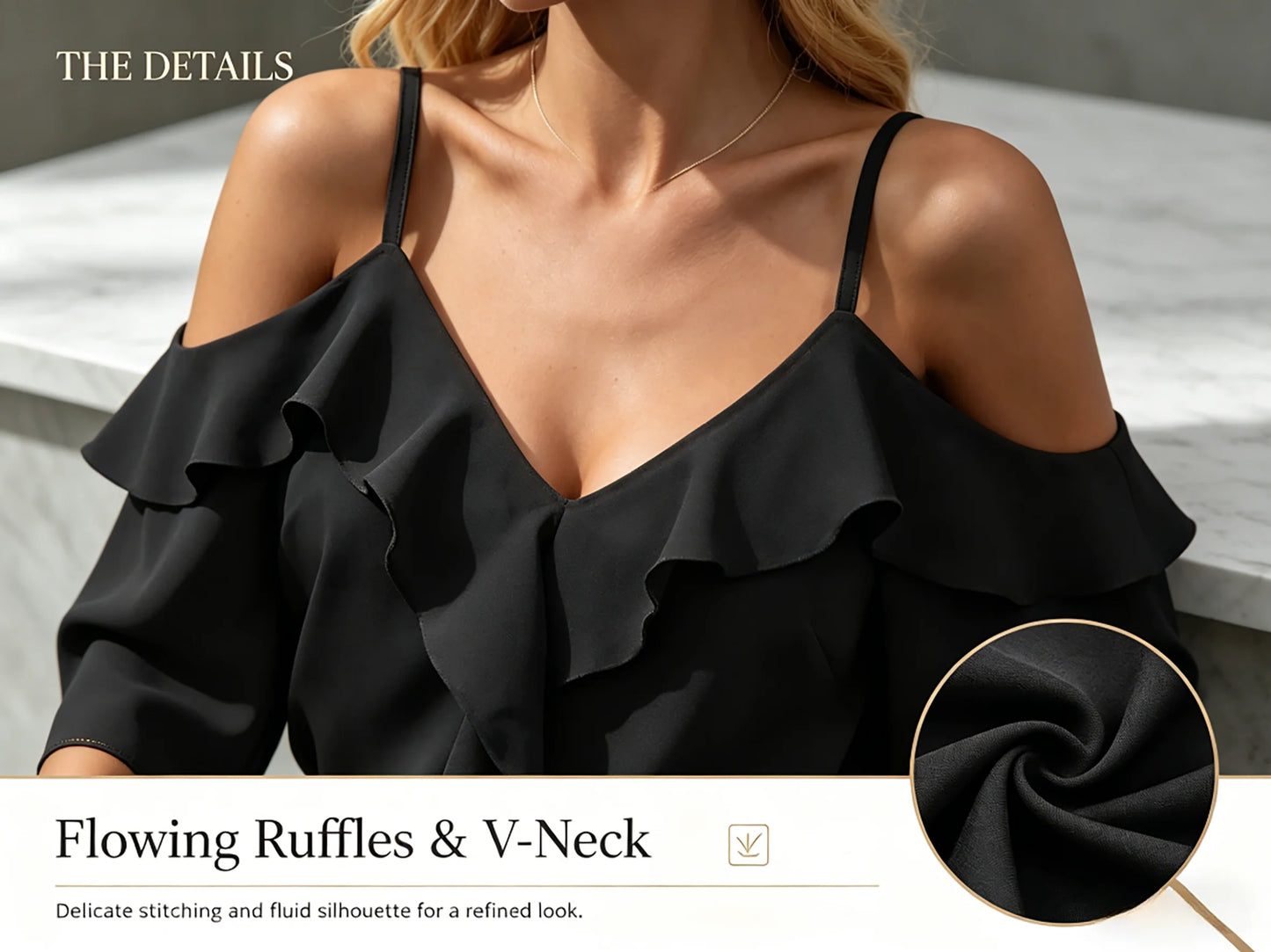Womens Blouse Cold Shoulder Ruffle V Neck Strap Blouse Ruffle Shirt Loose Fit Casual Chic Apparel Tops Spring Summer Daily Shirt
