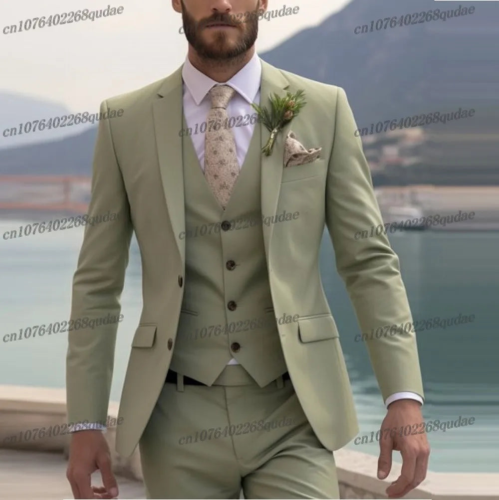 Grey Formal Men Suit Wedding Party Groom Suits Groomsman Male Tuxedos Bridegroom Costume 3 Piece Set Jacket Vest Pant