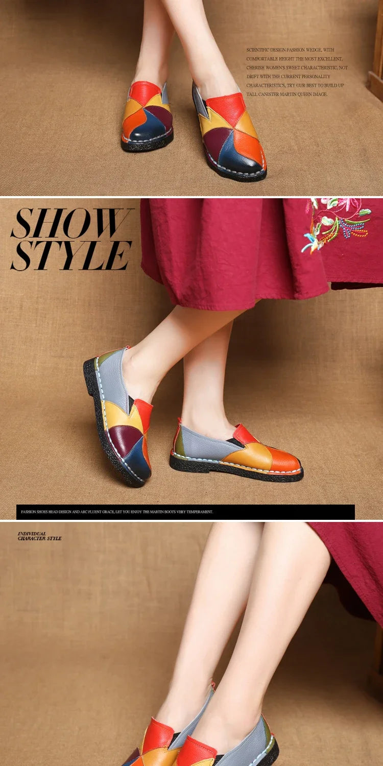 Women's Ladies Female Woman Mother Shoes Flats Genuine Leather Loafers  Mixed Colorful Non Slip On Plus Size 42 women's shoes