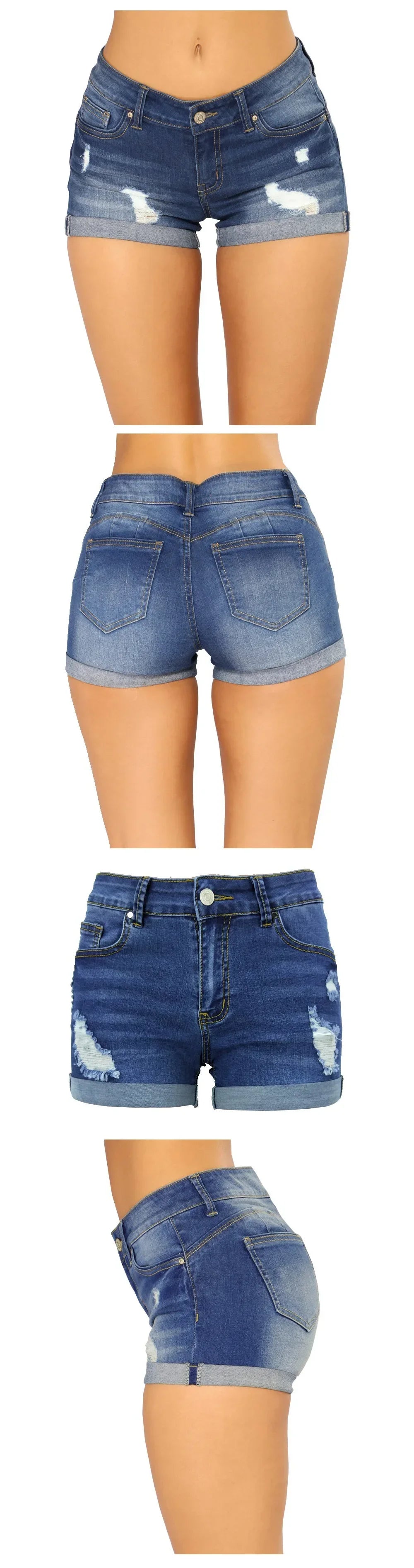 Denim Jeans Women Denim Shorts Stretch Skinny Ripped Hole Bodycon Slim Low Waist Jegging Leisure Sexy Trousers Shorts Streetwear