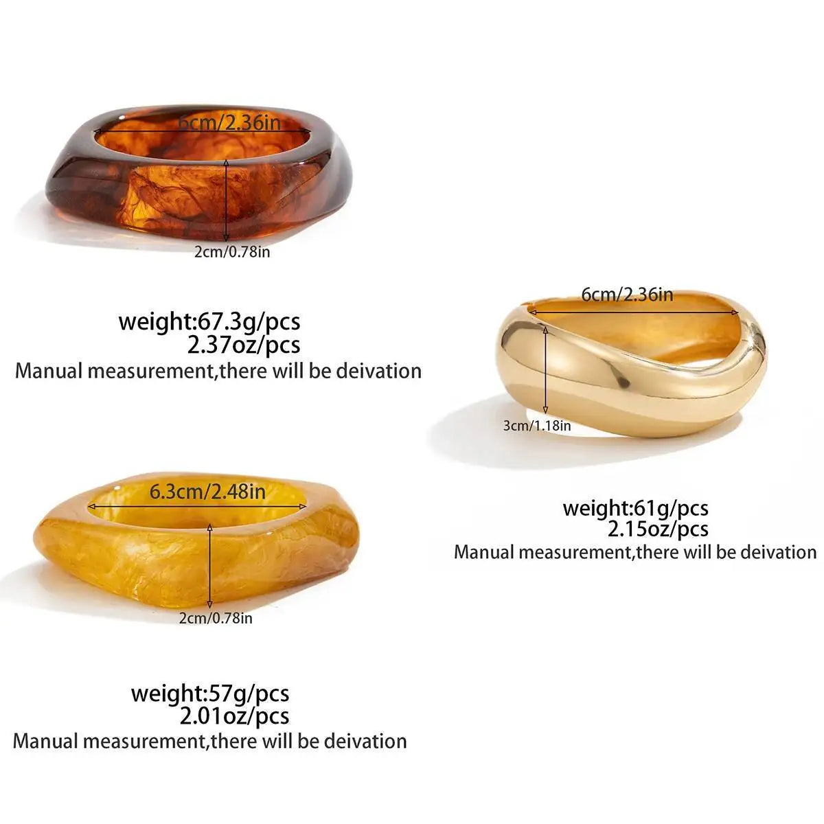 3 Styles Boho Punk Resin Plastic Wide Bangles for Women Fashion Statement Hip Hop Charm Bracelets Grunge Jewelry Gift