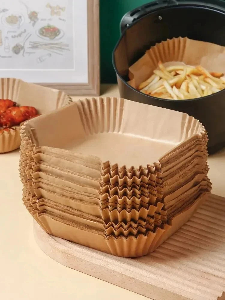 50pcs/set Air Fryer Papers Disposable Oil-proof Water-proof Liners Non-Stick Mats Baking Paper Trays Kitchen Cooking Accessories