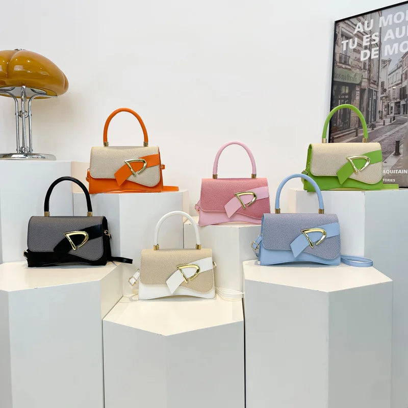 Women's Bags, Hand-held Spliced Contrasting Crossbody Bag, Fashion and Versatile Simple Casual Single Shoulder Small Square Bag