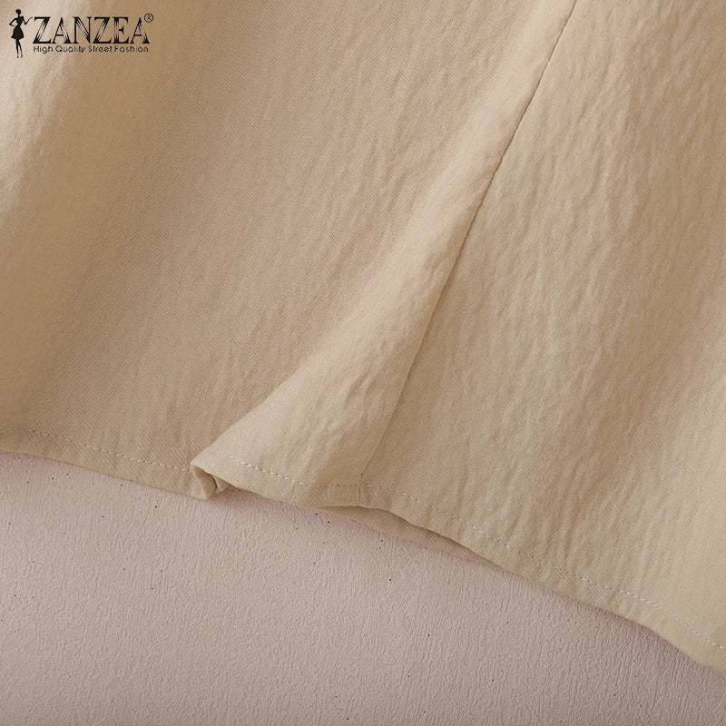Women Blouse ZANZEA 2026 Spring Summer Shirt Casual V-Neck 3/4 Sleeve Solid Tops Female Mujer Elegant OL Work Blouses Oversize
