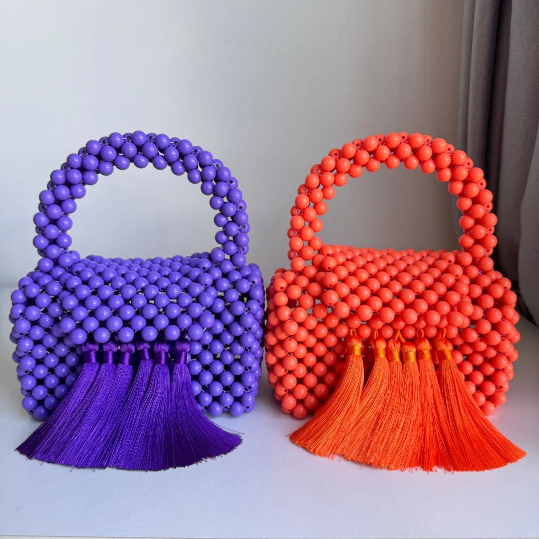 Fashion New Beaded Handbags For Women Handmade Trendy Portable Purse Party Beading Bag Tassel Shoulder Tote Bags With Fringe