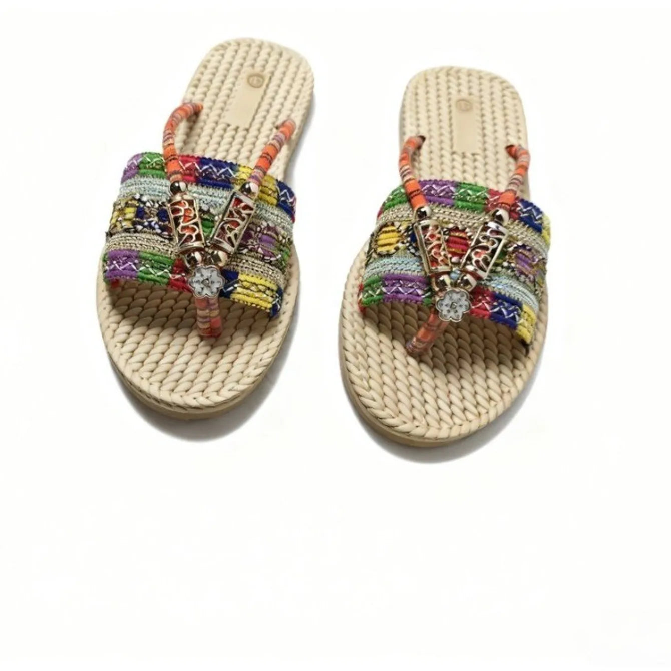 2025 Women Slippers Outdoor Handwoven Shoes Women Large Size Bohemian Ethnic Flat Sandals Fashion Beach Slippers Slides Women