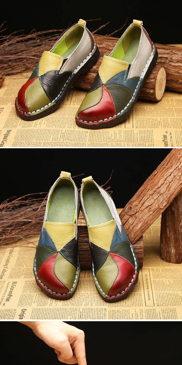 Women's Ladies Female Woman Mother Shoes Flats Genuine Leather Loafers  Mixed Colorful Non Slip On Plus Size 42 women's shoes